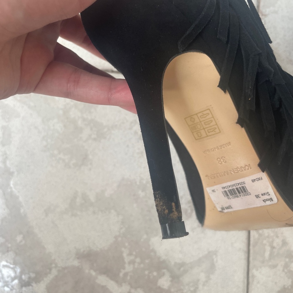 Karen millen black suade fringe heels good condition size 8 - Picture 11 of 14